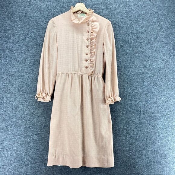 Nola Duncan Dresses & Skirts - Nola Duncan Dress Women M Medium Beige Sheath Midi 1/2 Button Long Sleeve Casual
